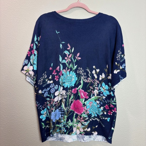 Talbots Floral Print Knit‎ Top V-Neck Short Sleeve Casual Comfy Womens Large L - Picture 12 of 15